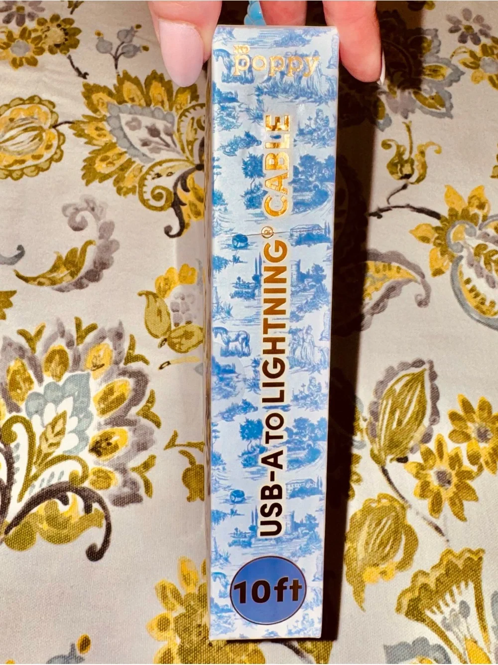 NIB🩶xo Poppy 10ft Light Blue USB-A to Lightning Braided Charging Cable - toile🩶